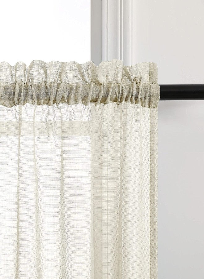 Pitalk Tier Curtains 30 Inch Length for Small Windows Set Rod Pocket Cafe Curtain Semi Sheer Linen Textured RV Camper Farmhouse Kitchen Curtains for Bathroom Window Curtains Short Basement Cream Beige - Image 2